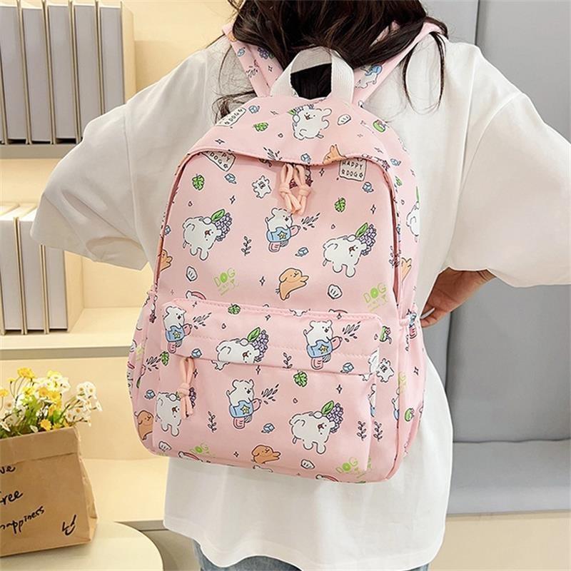 Cute Line Puppy Dog Print Backpack Large Capacity Schoolbag  Delicate Personality Trendy Student Bags Casual Travel Bags