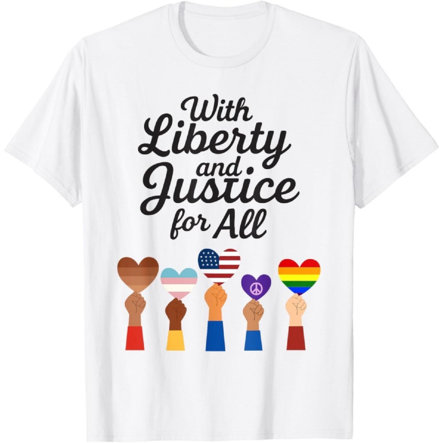 With Liberty and Justice for All Protest Freedom 4th of July T-Shirt(2) XXXXXL белый