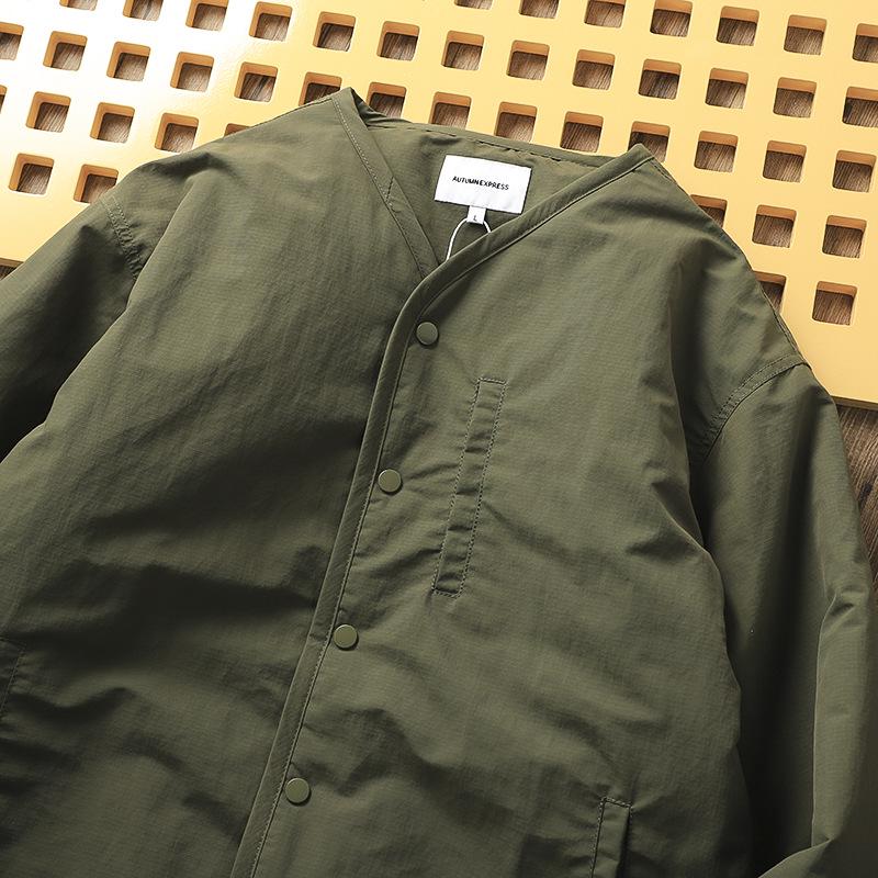 Men's Retro Winter Thickened Collarless Jacket - Casual Loose Cotton Padded Coat for Autumn/Winter Warmth