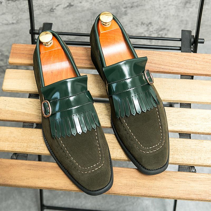 

2025 new fashionable large size 48 fringed loafers men s pin buckle European station British and Korean leather shoes 46 зелений