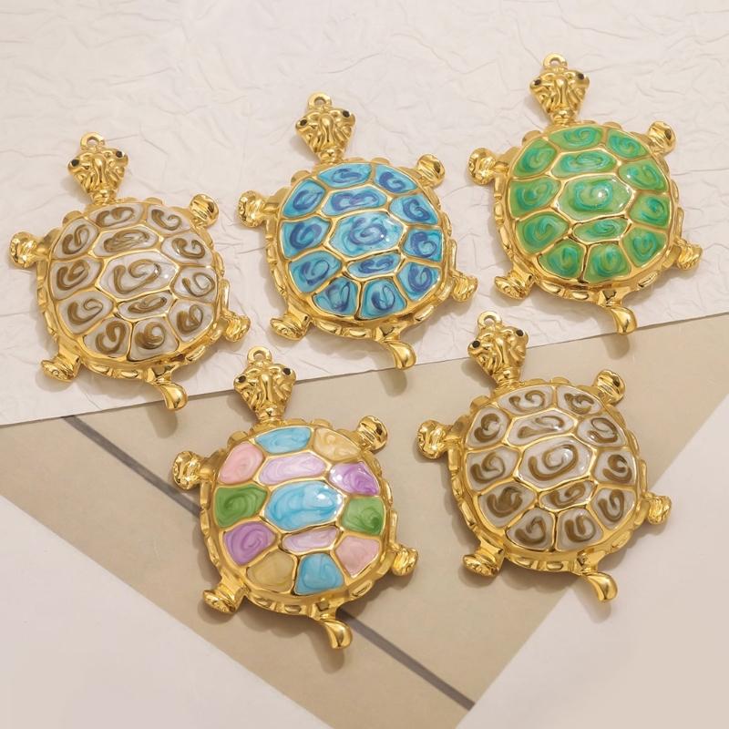 Sea Turtles Pendant Charm For Necklace Crafting Stainless Steel Tortoise Pendant Animal Charm Jewelry Accessory