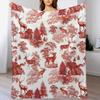 Elegant Vintage Red Deer Country Toile Throw Blanket Cozy Napping Blanket Gift for Mom Dad