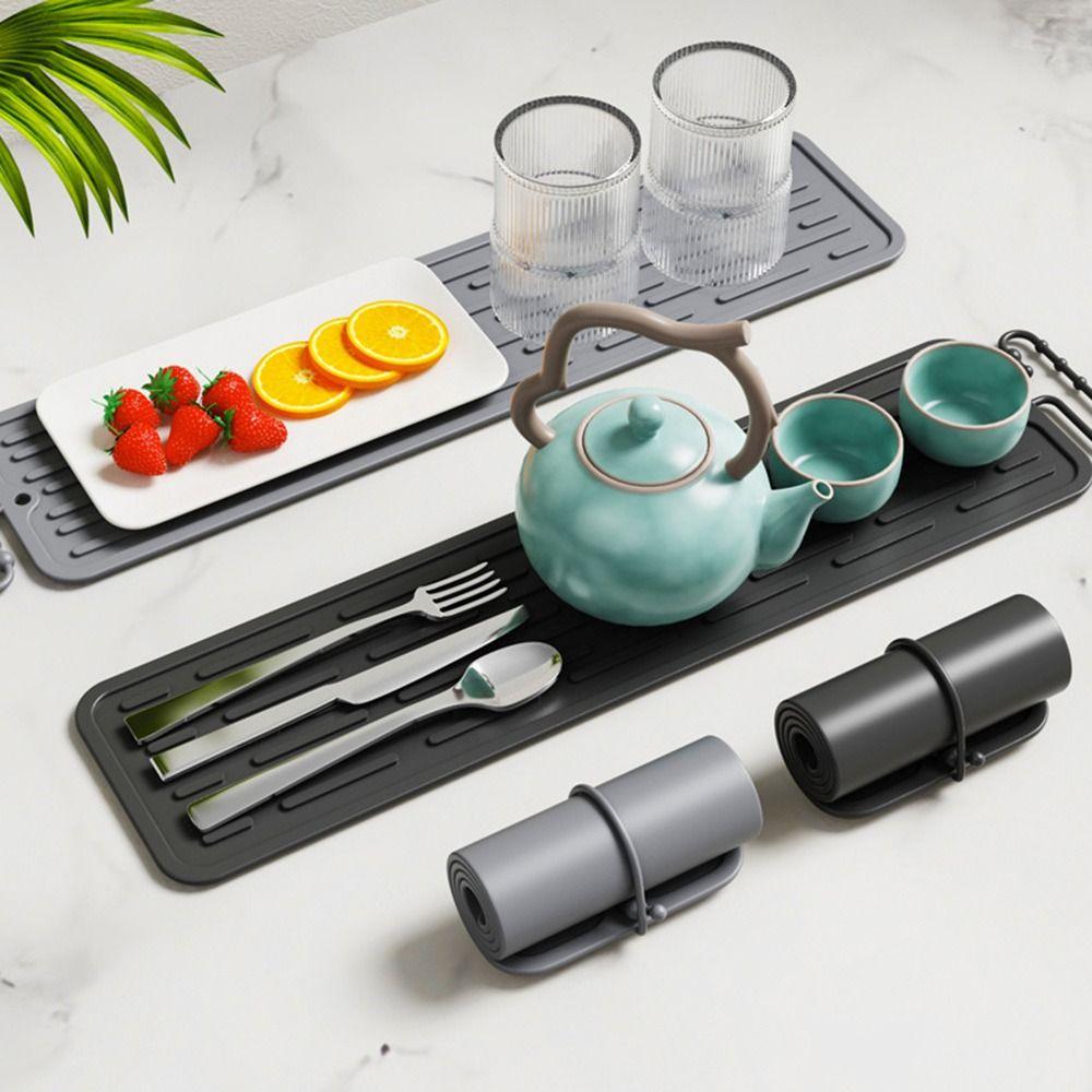 Washable Long Non-slip Mat Sink Water Prevent Bundle Design Kitchen Countertop Insulation Mat Multifunctional Silicone Drain Pad