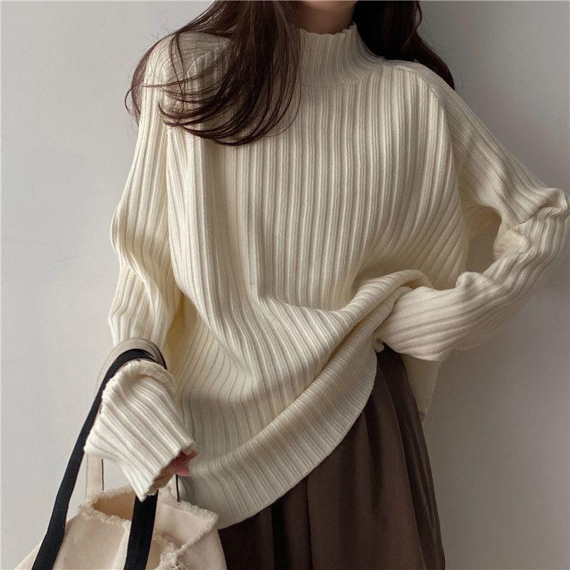 Pull à col roulé style décontracté Automne Hiver Design-orienté Lâche Épaissi Tricot Rouge Top de niche Vêtements pour femmes