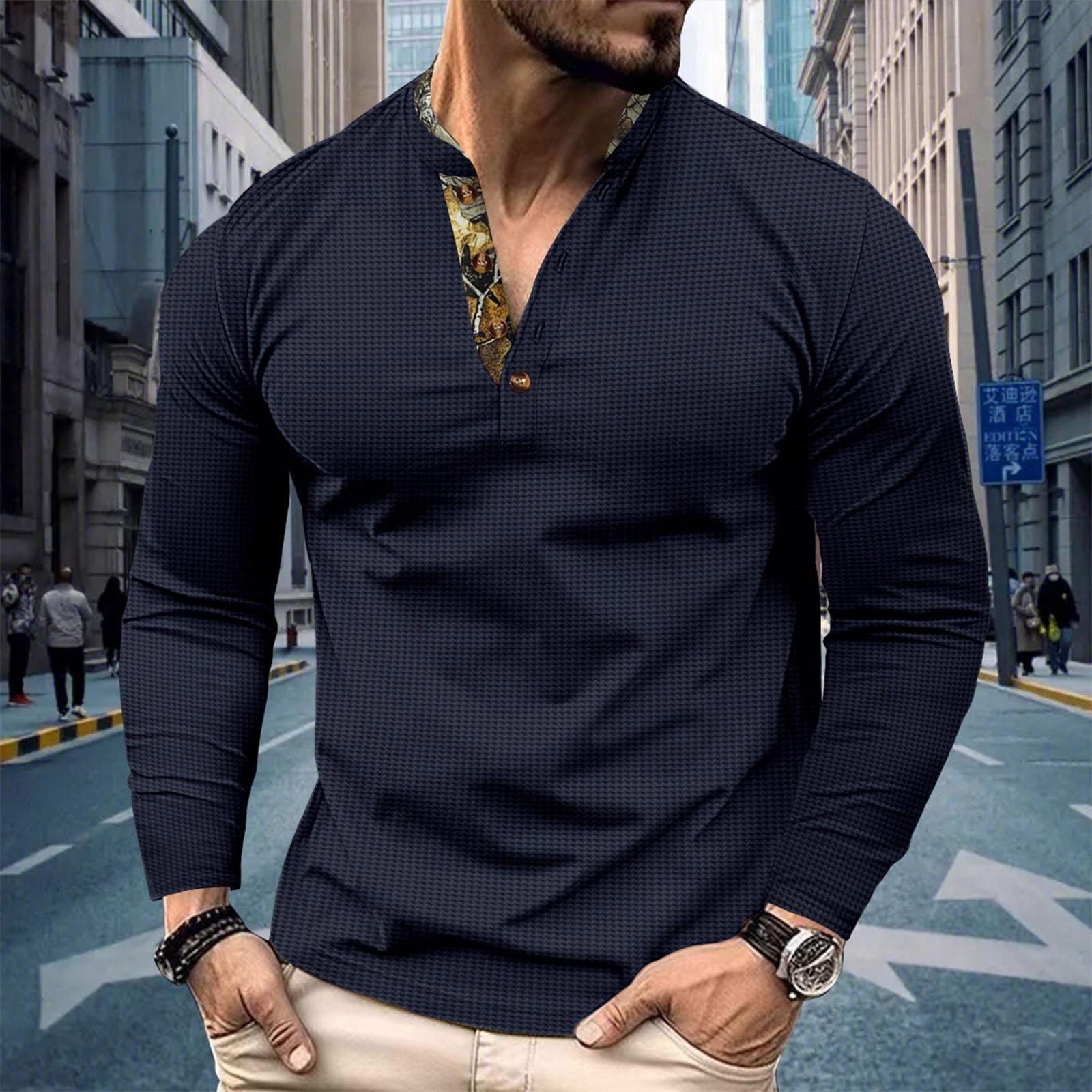 

Men s Single Breasted Round Neck Long Sleeved Casual Sports Top XL Темно-синій