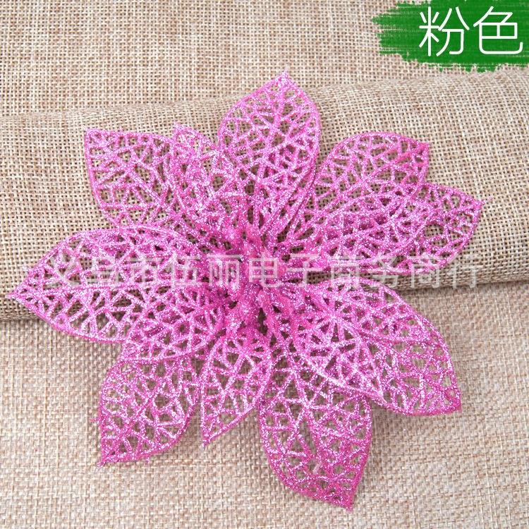 

15cm Plastic Simulation Christmas Glitter Hollow Flower Wedding Artificial flowers Valentine s Day рожевий