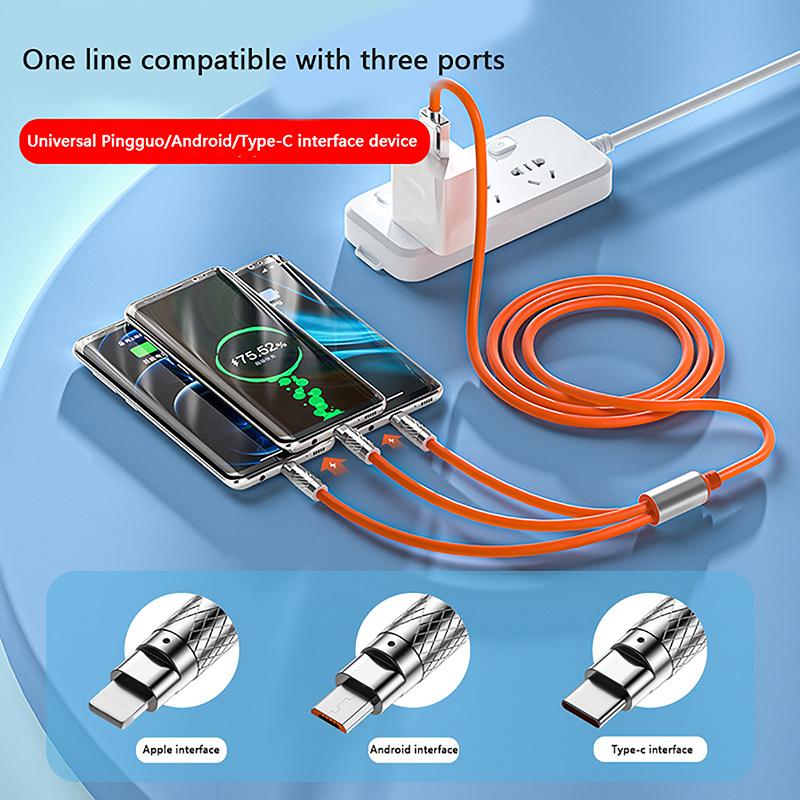 120W Three Colors Super Fast Charging Data Cable Hight Quality 3 In 1Type-C Data Line For Mobile Phone 6A Data Cable