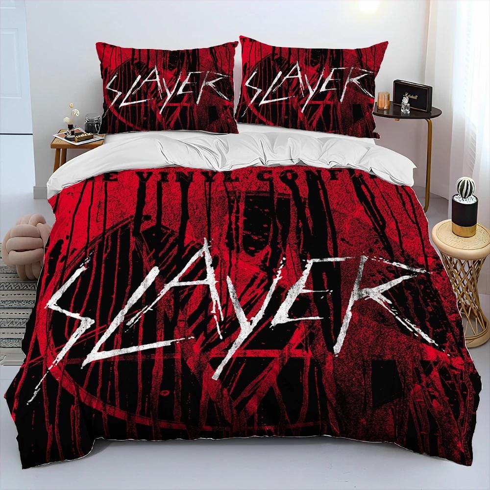 Slayer Heavy Metal Band Musik Bettdecken-Bettwäsche-Set, Bettbezug, Bettset, Steppdecke, Kissenbezug, King-Queen-Size-Bettwäsche-Set für Kinder