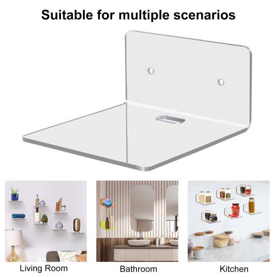 4Pcs L-Shaped Acrylic Floating Shelf Wall Mounted Rack Strong Load-bearing Smooth Edge Easy To Install Clear Photo Picture Book Display Stand