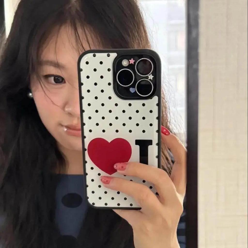 Korean Retro Wave Point Love i love Personalized Drop Glue Phone Case for iPhone 17 AIR 16 15 14 13 12 11 PRO MAX PLUS Y2K Cover