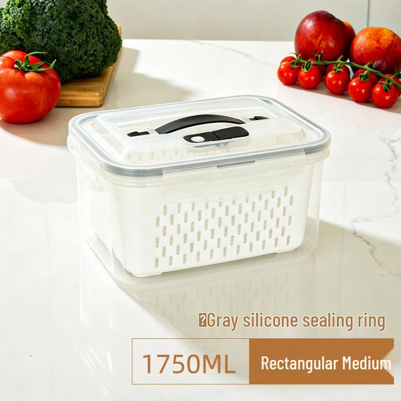 Japanese Double-Layer Food Storage Box with Draining and Fresh-Keeping Function for Refrigerator and Freezer Use.