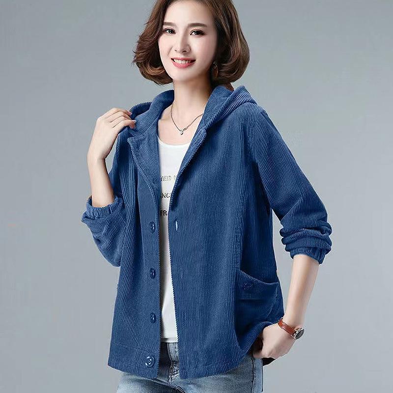 Spring Autumn Women's Corduroy Jacket Loose Slimming Thin Mom Casual Outerwear Midd