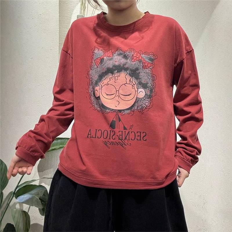

Spring Fashion Printed Round Neck Loose Casual Women s Long Sleeve T-Shirt - Red/White One Size рожевий