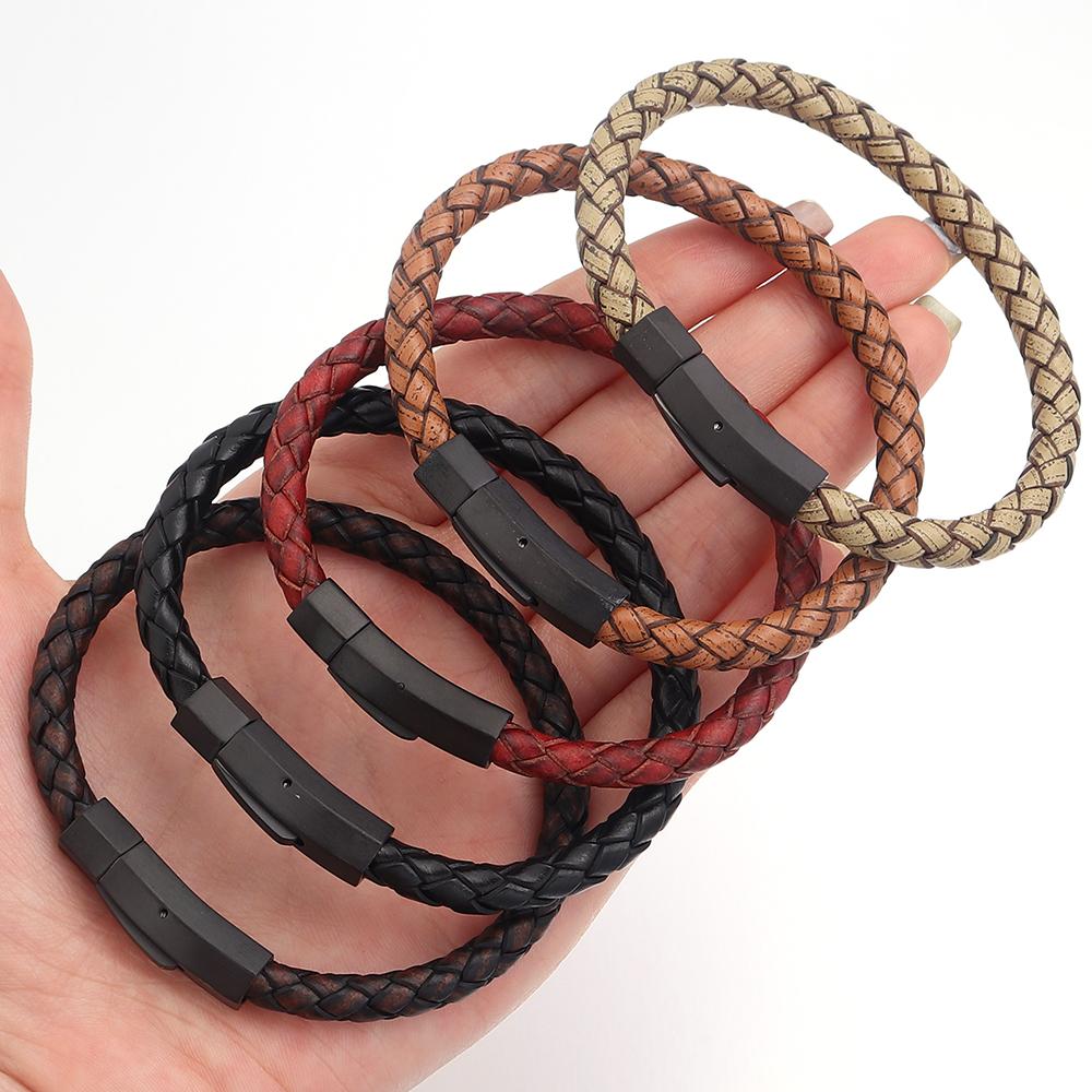 1pc/bag 19/21cm Stainless Steel Connector Genuine Leather Rope Simple Design Bracelet Birthday Party  Man Women Jewelry Gift