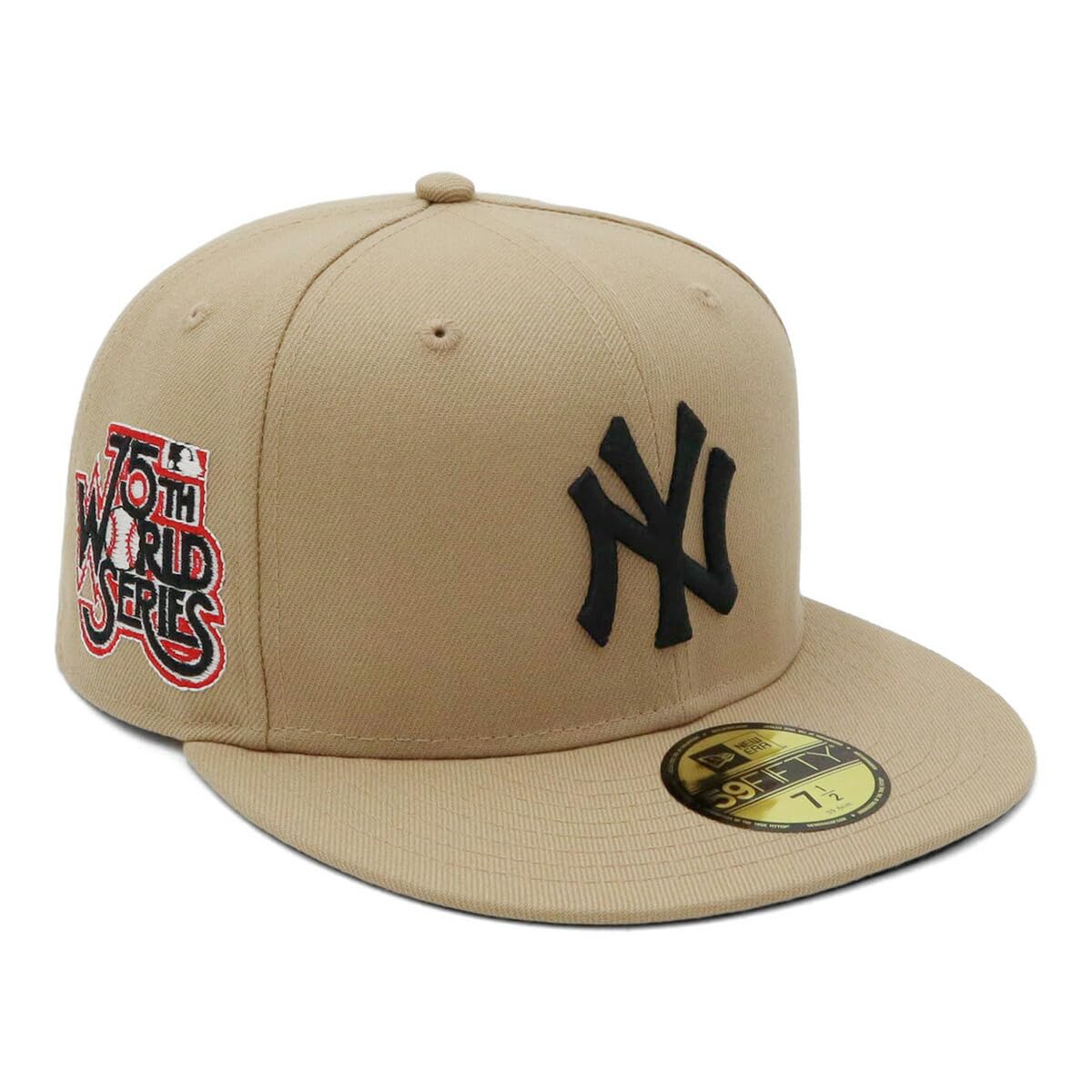

New Era 59FIFTY Cap MLB New York Yankees NY Camel Beige Side Patch Under Exclusive to and Side Patch Straight Flat Stylish Streetwear Travel Sun Gift
