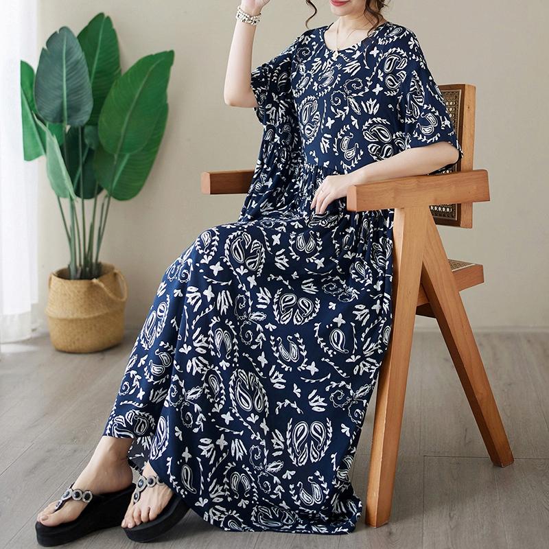 

DIMANAF 2024, платье больших размеров, женское летнее платье с круглым вырезом, богемный свободный макси-платье большого размера с цветочным принтом 9002 One Size зелёный