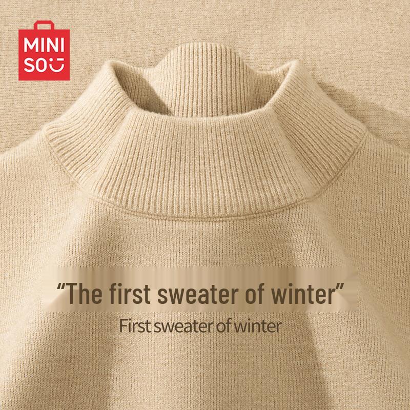MINISO Men's Fleece-Lined Half-High Neck Knit Sweater