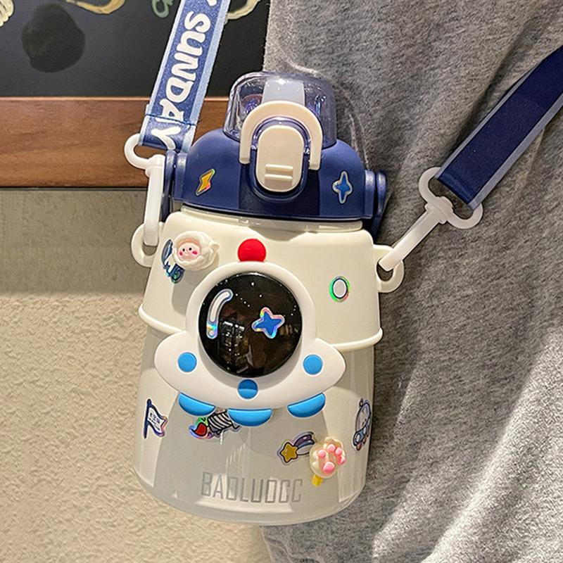 Cute Astronaut Children Insulation Cup 316 Stainless Steel Straw Thermos Water Bottle For School Boys Girl Outdoor Big Belly Cup