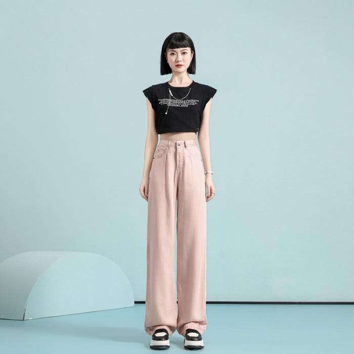 

Теннисные джинсы для женщин Летом Тонкие джинсы Ice Silk Широкие брюки для женщин Летом Прямые брюки для женщин 2XL