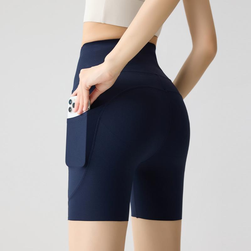 Women's High Waist Pocket Yoga Pants - Summer Three-Quarter Length, Shark Skin, Nude Feel, Hip Lifting, Thin Outward Wear