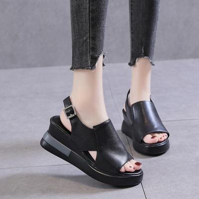 Summer Wedge Shoes for Women Sandals Solid Color Open Toe High Heels Casual Ladies Buckle Strap Fashion Female Sandalias