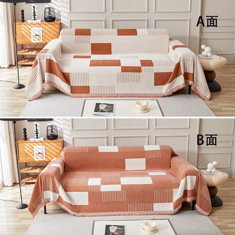 Modern Geometric Chenille Sofa Cover All Season Elegant Couch Throw Blanket