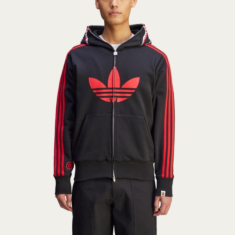 BAPE X Adidas Shark Fleece Full Zip Hoodie Black Unisex Tops JN7119