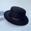 Autumn and Winter Flat Top Woolen Top Hat Female French Hepburn Style Fashionable Retro Face Small Belt Buckle Versatile British Top Hat