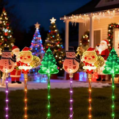 6 Pieces Solar Christmas Pathway Landscape Lights Outdoor Novelty Garden Stake Light Ground Figurine