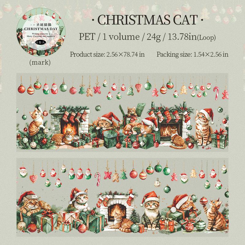 1 Roll Christmas Landscape Masking Tape PET Christmas Gift Elderly Cat Anime Tape For Home Stationery Handbook Decoration