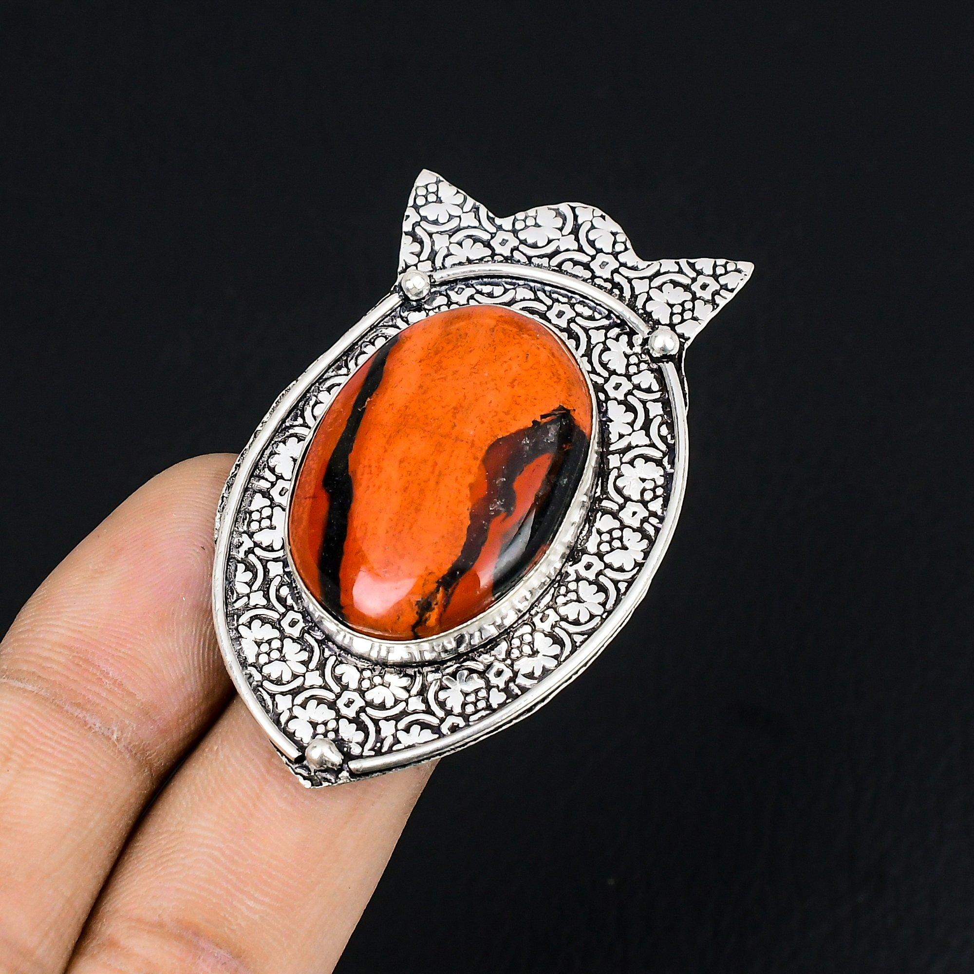 Natural Snakeskin Jasper Gemstone Stackable Red Ring Size 6.5 925 Silver 6.5