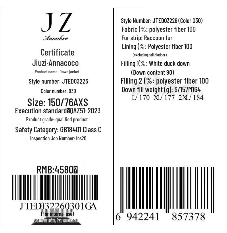 JZ ANNAKO Women's Fur Collar White Duck Down Puffer Jacket