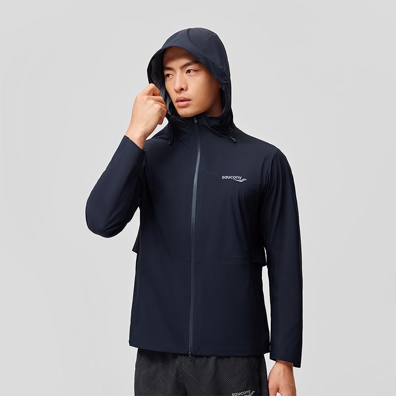 Saucony Logo Letter Print Casual Running Hooded Woven Jacket Men jackets Black Navy SC2249008A-BL106