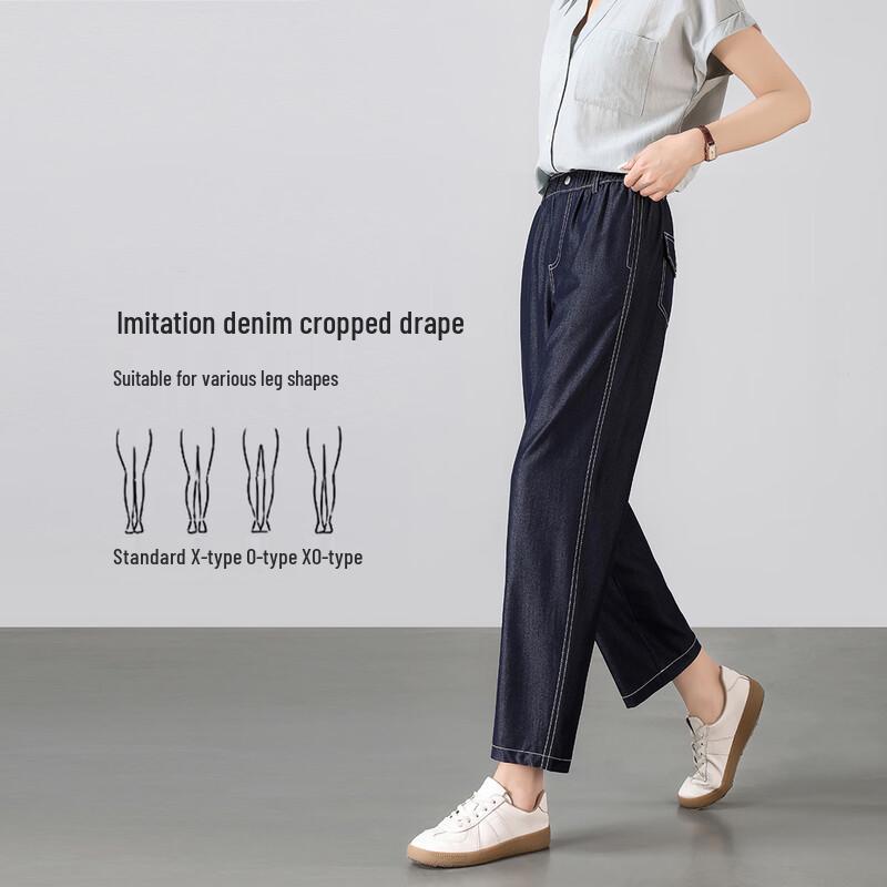 

Hstyle Women s High-Waist Faux Denim Carrot Cropped Casual Pants 2XL