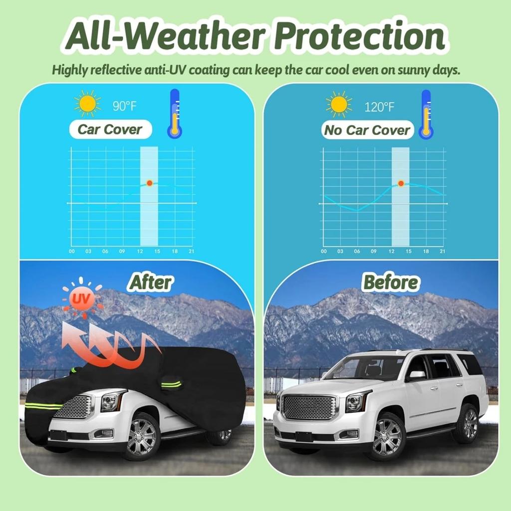 Autoschutzhüllen für 2007-2024 Chevrolet Tahoe Strapazierfähig Wasserdicht Schutz vor Sonne Regen UV-Strahlung Staub Schnee Außenabdeckung mit Reißverschluss-Tür