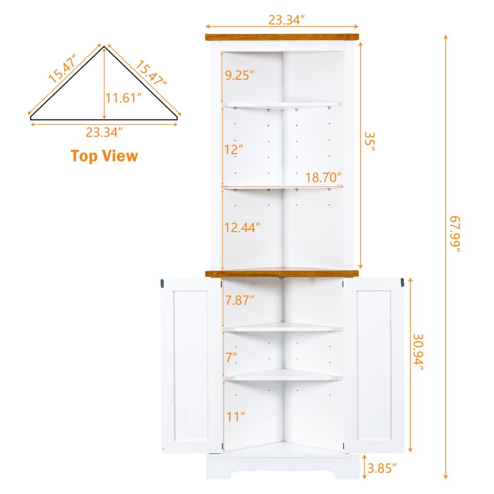 US Corner Cabinet Tall Corner Bathroom Storage Cabinet With 2 Doors And 3 Shelves Modern Pantry Cabinet Space Saver For Kitchen