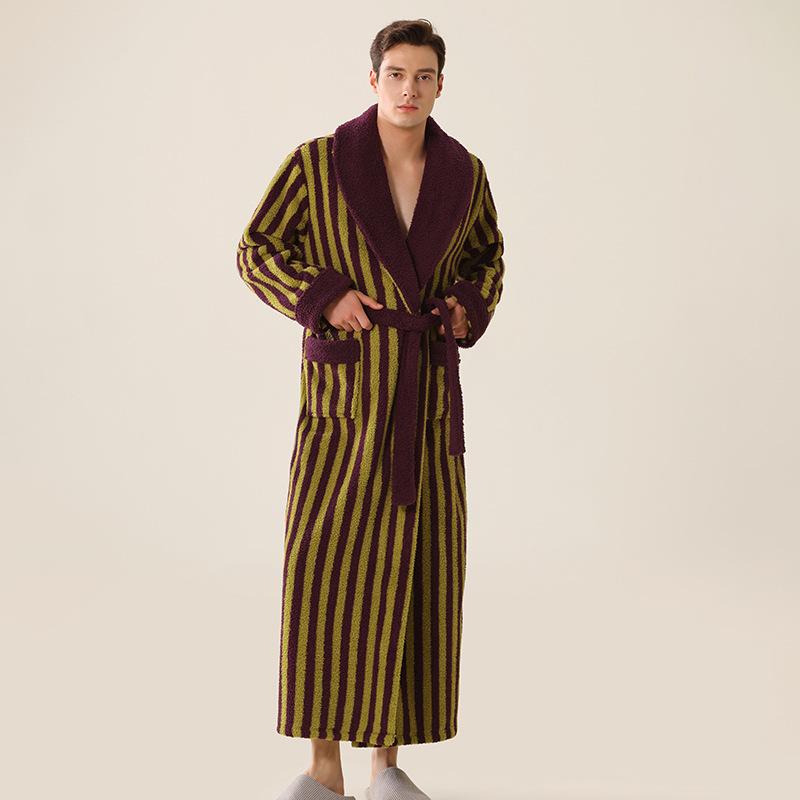 Men's Shawl Collar Robes Full Length Fleece Plush Bathrobes Soft Spa House Coat with Pockets Fluffy Spa Robes Unisex Winter Cozy Warm Spa Long Robe