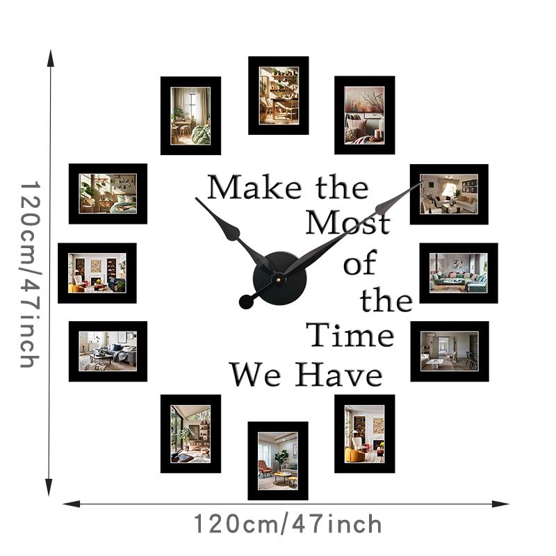 

Creative photo frame wall clock wall sticker decoration modern DIY album clock living room bedroom decoration photo wall (black,47inch) чорний