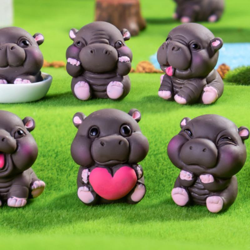 2Pcs Desktop Decoration  Simulated Pigmy Hippopotamus Eye-Catching Action Figure Trendy Ornament Cute Figurine