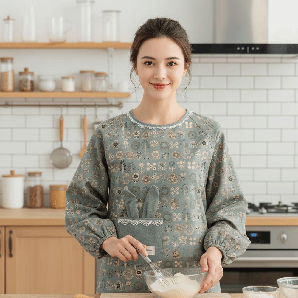 2 Stück Schützende Langarm-Schürze Atmungsaktives Latzkleid Arbeitskleid Küche Kochschürze Backen