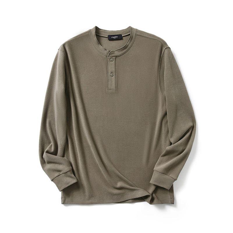 American Retro Old Money Style Tough Guy Henley Collar Base Shirt Men's Winter Long-Sleeve T-Shirt Foreign Trade Men's Casual Tee