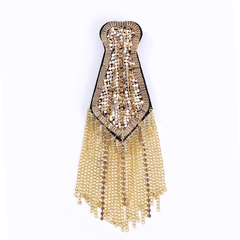 Punk Styles Bead/Rhinestone Epaulets Easy Install Pin Epaulettes with Tassels Metal Chain for Stage Costume Dress Decors