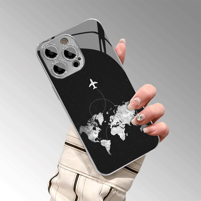 Minimalist travel-themed airplane route pattern electroplated phone case for iPhone 17 16 15 14 13 12 11 11Pro 11ProMax