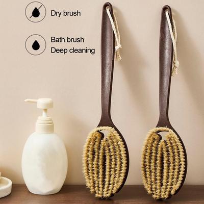 Long Handle Bath Brush With Coconut Fiber And Soft Bristle, Exfoliating Back Scrubber For Shower, Body Wash Tool