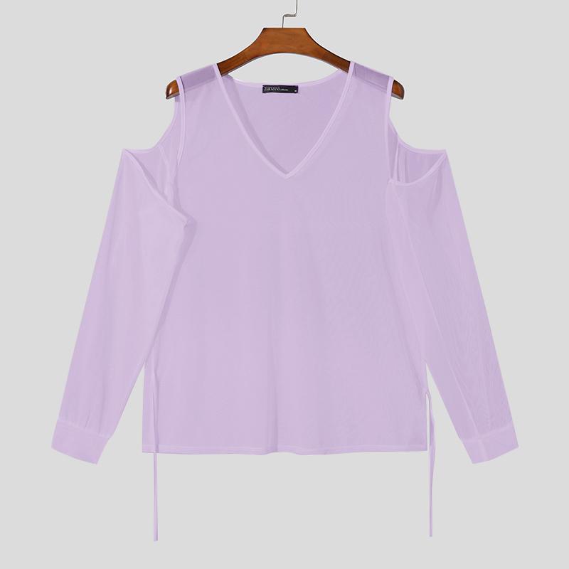 

INCERUN Летние мужские прозрачные топы с вырезами и рукавами для вечеринок L фиолетовый