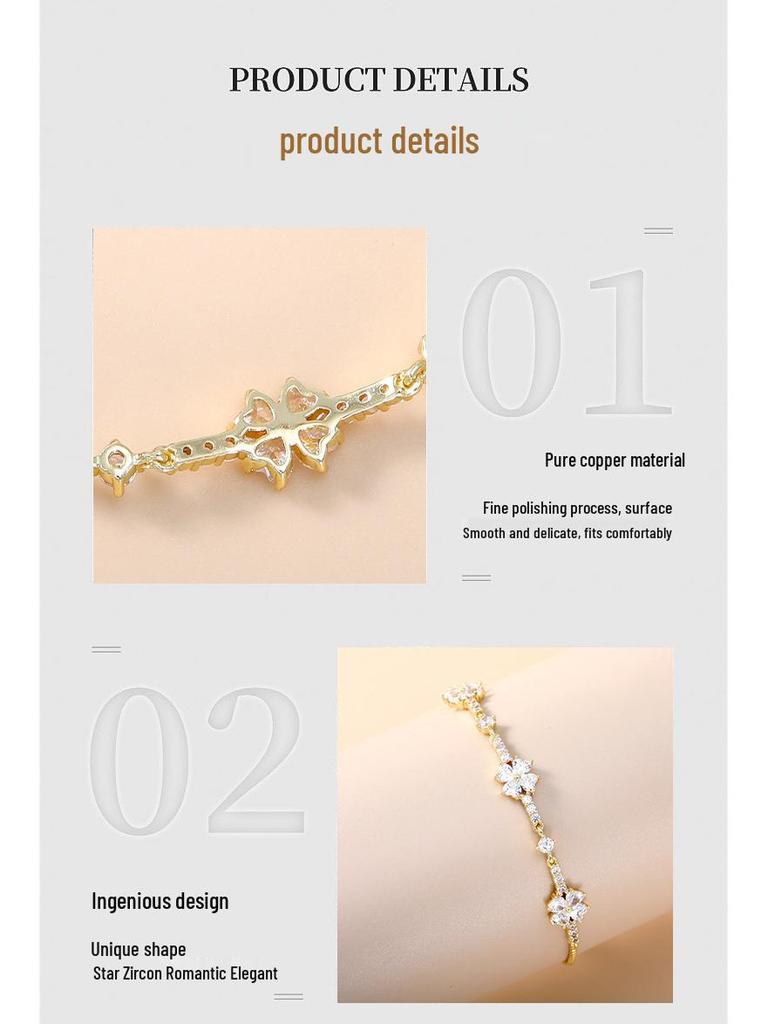 Elegant Four-Leaf Clover Zircon Bracelet for Women - Luxurious, Sparkling, High-End Design Jewelry Accessory