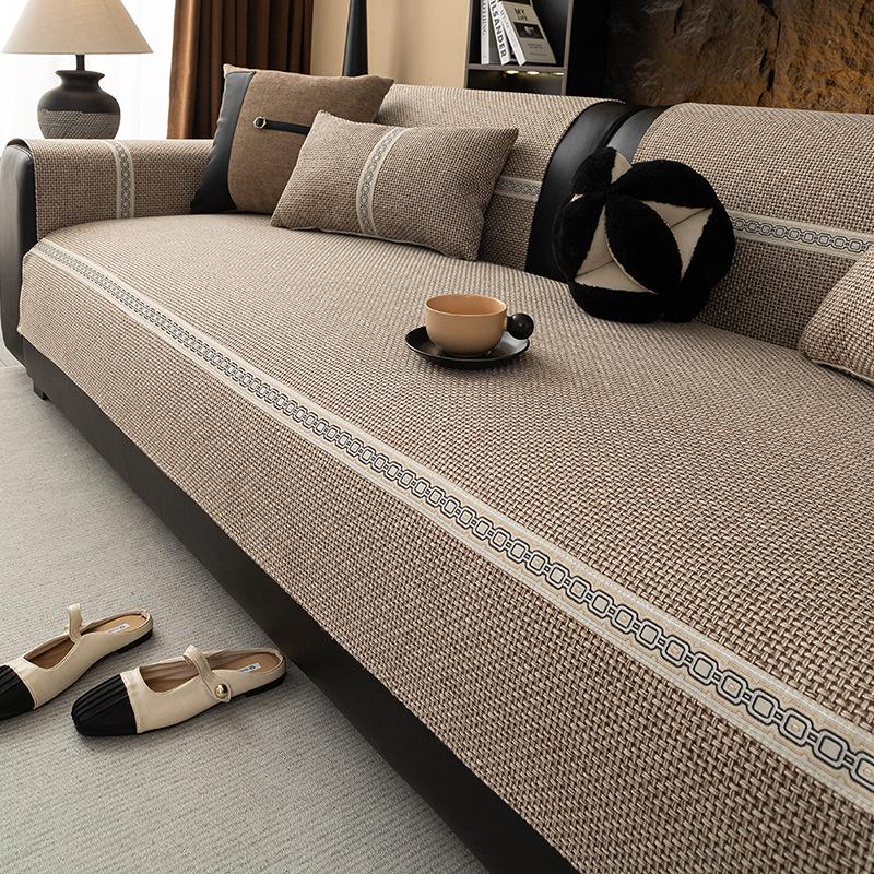New Linen Solid Color Sofa Cushion Four Seasons Universal Light Luxury High-Grade Straight Non-Slip Seat Cushion Cover Cover Back Towel