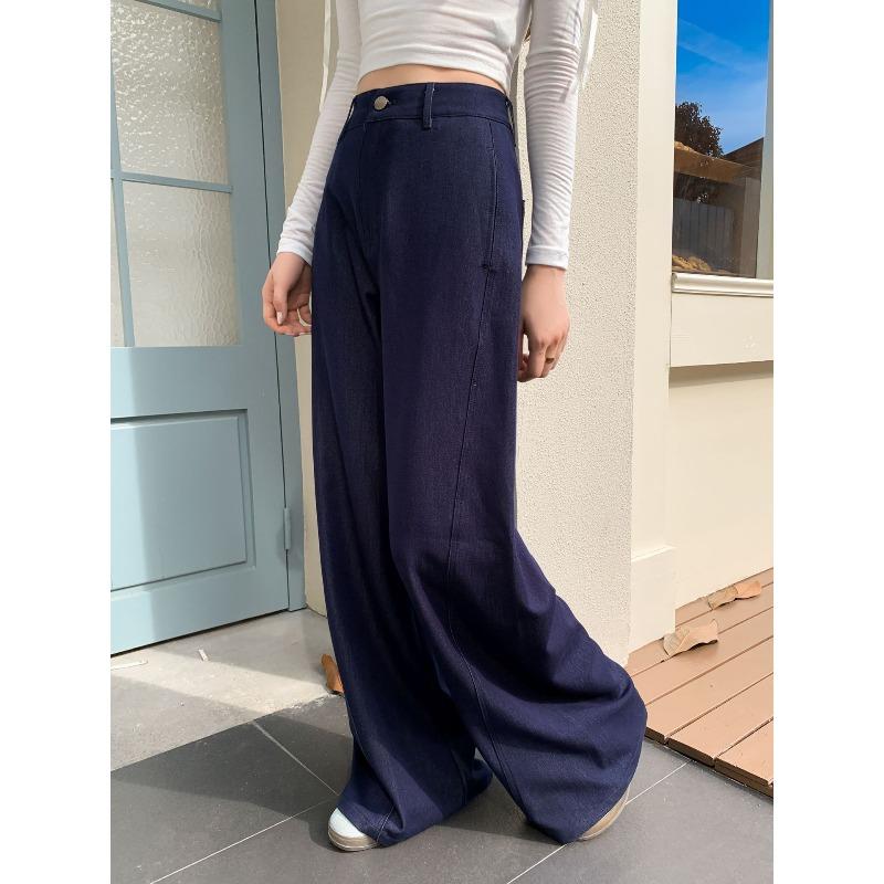 Ai Xuan, wide-leg tannin jeans women's autumn new scimitar pants high waist drape straight casual trousers