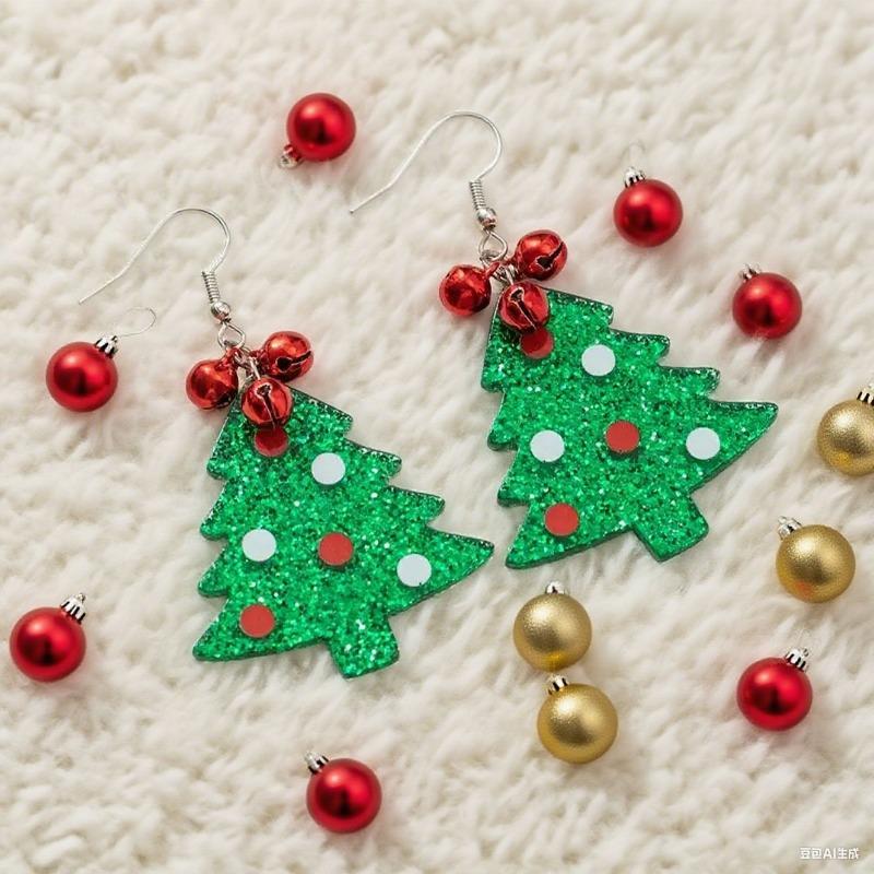 Glocken Weihnachtsbaum Ohrringe Flaches Acryl Europäische und Amerikanische Kreative Weihnachts Ohrringe mit Ketten Glocken