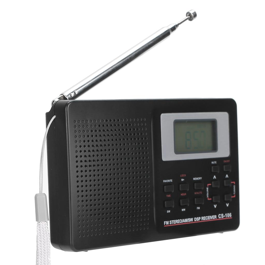 CS‑106 Full Band Radio Mini FM/AM/SW/MW Receiver with Digital Clock Earphone